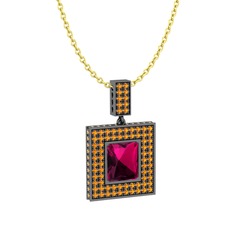 Albera Kolye - Rodolit garnet ve sitrin 925 ayar siyah rodyum kaplama gümüş kolye (40 cm altın rolo zincir) #ne19x1