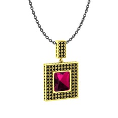 Albera Kolye - Rodolit garnet ve siyah zirkon 8 ayar altın kolye (40 cm gümüş rolo zincir) #nfyx5g