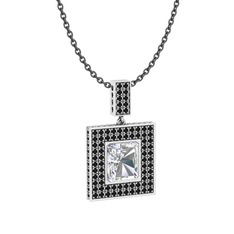 Albera Kolye - Swarovski ve siyah zirkon 8 ayar beyaz altın kolye (40 cm gümüş rolo zincir) #nierb
