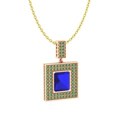 Albera Kolye - Lab safir ve kök zümrüt 14 ayar rose altın kolye (40 cm gümüş rolo zincir) #o7vjx8