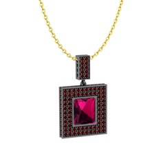 Albera Kolye - Rodolit garnet ve garnet 925 ayar siyah rodyum kaplama gümüş kolye (40 cm gümüş rolo zincir) #o9dpnq