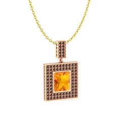 Sitrin ve dumanlı kuvars 14 ayar rose altın kolye (40 cm altın rolo zincir)
