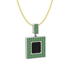 Albera Kolye - Siyah zirkon ve yeşil kuvars 925 ayar gümüş kolye (40 cm altın rolo zincir) #px7jjo