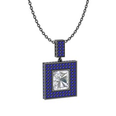 Albera Kolye - Beyaz zirkon ve lab safir 925 ayar siyah rodyum kaplama gümüş kolye (40 cm gümüş rolo zincir) #q1vmse