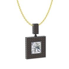 Swarovski ve dumanlı kuvars 925 ayar siyah rodyum kaplama gümüş kolye (40 cm gümüş rolo zincir)