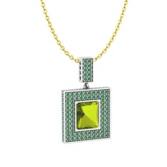 Albera Kolye - Peridot ve kök zümrüt 925 ayar gümüş kolye (40 cm altın rolo zincir) #q9tkd