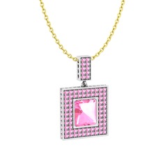 Albera Kolye - Pembe kuvars 18 ayar beyaz altın kolye (40 cm altın rolo zincir) #qsdmj8