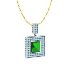 Albera Kolye - Yeşil kuvars ve akuamarin 925 ayar gümüş kolye (40 cm altın rolo zincir) #qte4cp
