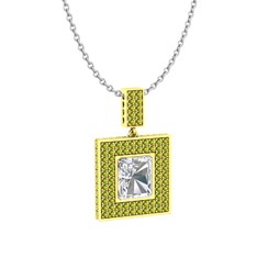 Albera Kolye - Beyaz zirkon ve peridot 18 ayar altın kolye (40 cm beyaz altın rolo zincir) #qusleg