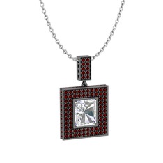 Albera Kolye - Swarovski ve garnet 925 ayar siyah rodyum kaplama gümüş kolye (40 cm beyaz altın rolo zincir) #qvawsw