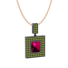 Albera Kolye - Rodolit garnet ve peridot 925 ayar siyah rodyum kaplama gümüş kolye (40 cm rose altın rolo zincir) #qyummn