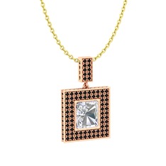 Swarovski ve siyah zirkon 14 ayar rose altın kolye (40 cm gümüş rolo zincir)