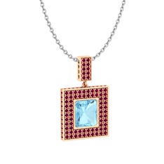 Albera Kolye - Akuamarin ve rodolit garnet 8 ayar rose altın kolye (40 cm beyaz altın rolo zincir) #r4820q