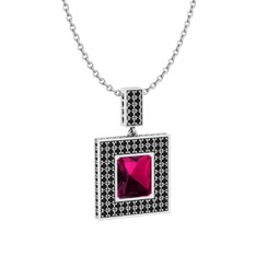 Albera Kolye - Rodolit garnet ve siyah zirkon 18 ayar beyaz altın kolye (40 cm beyaz altın rolo zincir) #rbgn4q