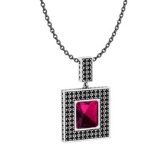 Albera Kolye - Rodolit garnet ve siyah zirkon 14 ayar beyaz altın kolye (40 cm gümüş rolo zincir) #rplcc0