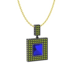 Albera Kolye - Lab safir ve peridot 925 ayar siyah rodyum kaplama gümüş kolye (40 cm altın rolo zincir) #rzzk7y