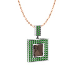 Albera Kolye - Dumanlı kuvars ve yeşil kuvars 925 ayar gümüş kolye (40 cm rose altın rolo zincir) #s925cn