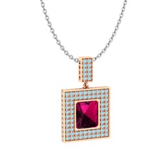 Albera Kolye - Rodolit garnet ve akuamarin 8 ayar rose altın kolye (40 cm beyaz altın rolo zincir) #sa5pt8
