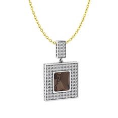 Albera Kolye - Dumanlı kuvars ve swarovski 18 ayar beyaz altın kolye (40 cm gümüş rolo zincir) #sal847