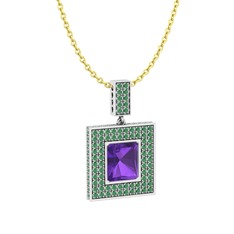 Albera Kolye - Ametist ve kök zümrüt 18 ayar beyaz altın kolye (40 cm altın rolo zincir) #scu46t