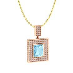 Akuamarin ve pırlanta 18 ayar rose altın kolye (2.808 karat, 40 cm altın rolo zincir)