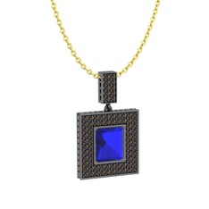 Albera Kolye - Lab safir ve dumanlı kuvars 925 ayar siyah rodyum kaplama gümüş kolye (40 cm gümüş rolo zincir) #tgdtr5