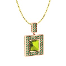 Albera Kolye - Peridot ve kök zümrüt 14 ayar rose altın kolye (40 cm altın rolo zincir) #tkoh02