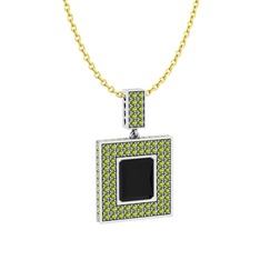 Albera Kolye - Siyah zirkon ve peridot 18 ayar beyaz altın kolye (40 cm altın rolo zincir) #tmuf29