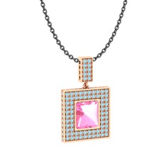 Albera Kolye - Pembe kuvars ve akuamarin 14 ayar rose altın kolye (40 cm gümüş rolo zincir) #ttblx7