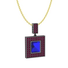 Lab safir ve rodolit garnet 925 ayar siyah rodyum kaplama gümüş kolye (40 cm altın rolo zincir)