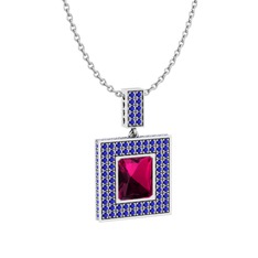 Albera Kolye - Rodolit garnet ve lab safir 18 ayar beyaz altın kolye (40 cm beyaz altın rolo zincir) #u24q87