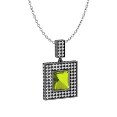 Albera Kolye - Peridot ve beyaz zirkon 925 ayar siyah rodyum kaplama gümüş kolye (40 cm beyaz altın rolo zincir) #ua3hid