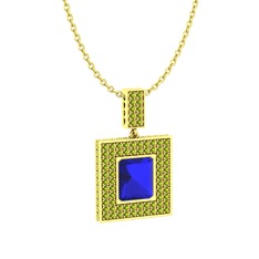 Lab safir ve peridot 18 ayar altın kolye (40 cm altın rolo zincir)