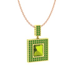 Albera Kolye - Peridot ve yeşil kuvars 14 ayar altın kolye (40 cm rose altın rolo zincir) #v6g8m5