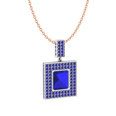 Lab safir 14 ayar beyaz altın kolye (40 cm rose altın rolo zincir)
