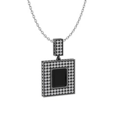 Albera Kolye - Siyah zirkon ve swarovski 925 ayar siyah rodyum kaplama gümüş kolye (40 cm beyaz altın rolo zincir) #wgixq4
