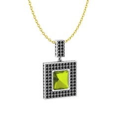 Albera Kolye - Peridot ve siyah zirkon 14 ayar beyaz altın kolye (40 cm altın rolo zincir) #wksiff