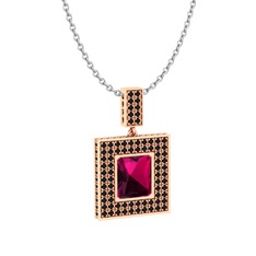 Albera Kolye - Rodolit garnet ve siyah zirkon 18 ayar rose altın kolye (40 cm gümüş rolo zincir) #x1nsfw