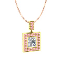 Albera Kolye - Swarovski ve pembe kuvars 8 ayar altın kolye (40 cm rose altın rolo zincir) #x41hls