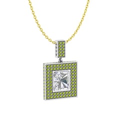 Albera Kolye - Beyaz zirkon ve peridot 8 ayar beyaz altın kolye (40 cm altın rolo zincir) #x9bvfn