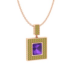 Albera Kolye - Ametist ve peridot 925 ayar rose altın kaplama gümüş kolye (40 cm rose altın rolo zincir) #xmd8pc