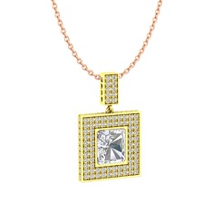 Albera Kolye - Swarovski ve beyaz zirkon 8 ayar altın kolye (40 cm rose altın rolo zincir) #xpqsyq