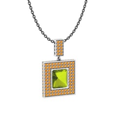 Albera Kolye - Peridot ve sitrin 8 ayar beyaz altın kolye (40 cm gümüş rolo zincir) #xqjcde