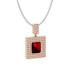 Albera Kolye - Garnet ve pırlanta 14 ayar rose altın kolye (2.808 karat, 40 cm beyaz altın rolo zincir) #xrzkwp