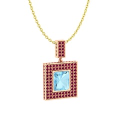 Albera Kolye - Akuamarin ve rodolit garnet 14 ayar rose altın kolye (40 cm altın rolo zincir) #y9gw6s