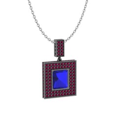 Albera Kolye - Lab safir ve rodolit garnet 925 ayar siyah rodyum kaplama gümüş kolye (40 cm beyaz altın rolo zincir) #ybcvpe