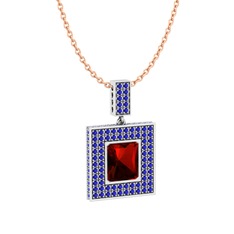 Albera Kolye - Garnet ve lab safir 8 ayar beyaz altın kolye (40 cm rose altın rolo zincir) #yjfyqv