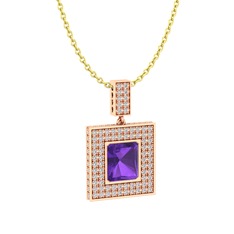 Albera Kolye - Ametist ve beyaz zirkon 8 ayar rose altın kolye (40 cm gümüş rolo zincir) #ziiq9j