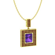 Albera Kolye - Ametist ve garnet 8 ayar altın kolye (40 cm altın rolo zincir) #znhpyf