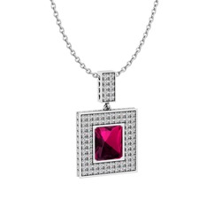 Rodolit garnet ve swarovski 14 ayar beyaz altın kolye (40 cm gümüş rolo zincir)